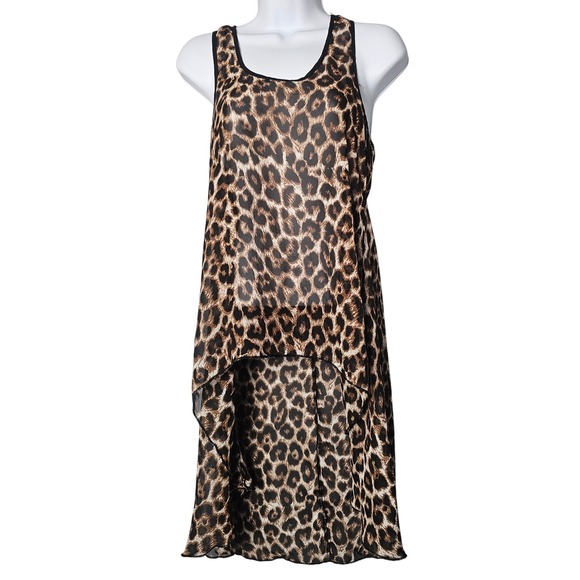 Rue21 Tops - rue21 Leopard Sheer High Low Racerback Tank Top Womens Small Swim Cover Up Y2K